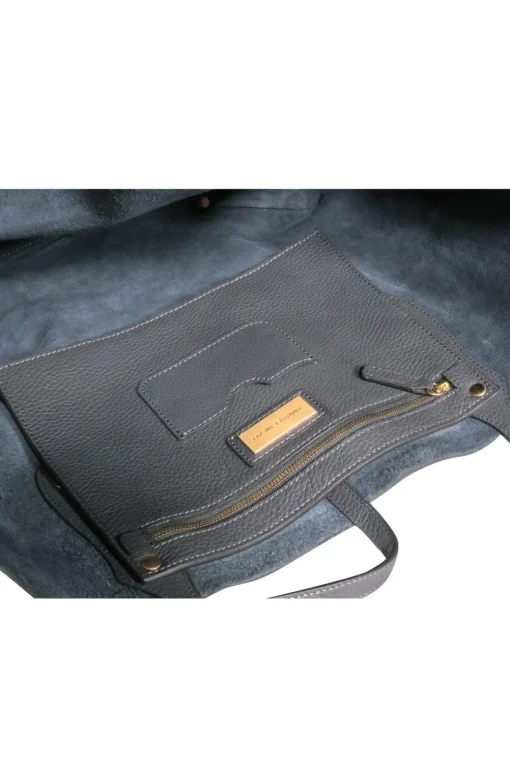 Annabel Ingall - Grey Pebble Leather Tote Bag w/ Gold-Toned Hardware