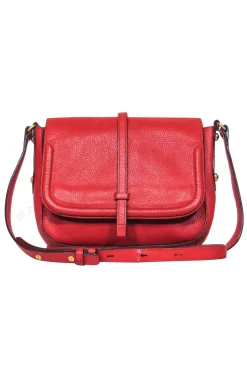 Annabel Ingall - Red Textured Leather Crossbody Bag w/ Top Flap