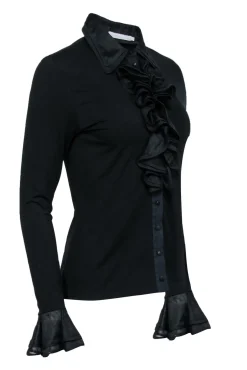 Anne Fontaine - Black Double Ruffle Button-Up Blouse Sz 4