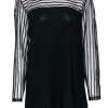 Anne Fontaine - Black "Mindy" Tunic w/ Striped Mesh Sleeves & Neckline Sz 12