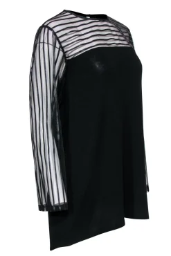 Anne Fontaine - Black "Mindy" Tunic w/ Striped Mesh Sleeves & Neckline Sz 12