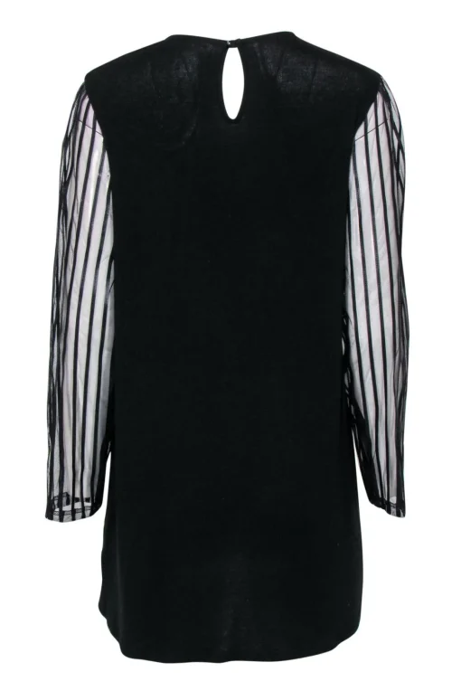 Anne Fontaine - Black "Mindy" Tunic w/ Striped Mesh Sleeves & Neckline Sz 12