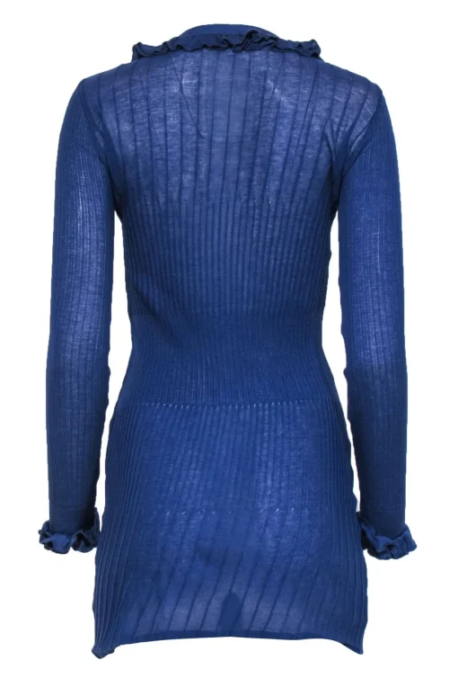 Anne Fontaine - Blue Ruffle Longline Button Front Cardigan Sz 6