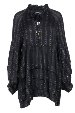 Anthropologie - Black & Gold Metallic Stripe Dress Sz L