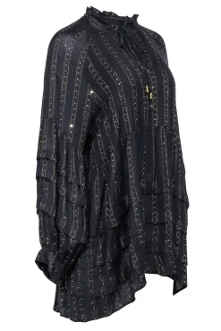 Anthropologie - Black & Gold Metallic Stripe Dress Sz L