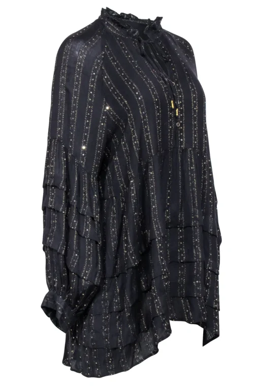 Anthropologie - Black & Gold Metallic Stripe Dress Sz L