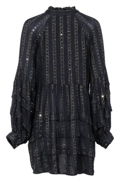 Anthropologie - Black & Gold Metallic Stripe Dress Sz L