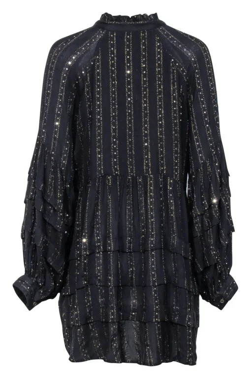 Anthropologie - Black & Gold Metallic Stripe Dress Sz L
