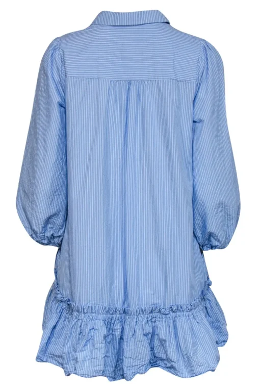Anthropologie - Blue Striped Cotton Collared Shift Dress w/ Ruffled Hem Sz S
