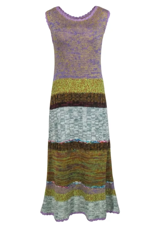 Anthropologie - Lavender & Multicolor Woven Knit Maxi Dress Sz M
