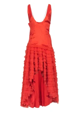 Anthropologie - Orange Ruffle Tiered High-Low Dress Sz XL