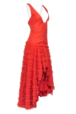 Anthropologie - Orange Ruffle Tiered High-Low Dress Sz XL