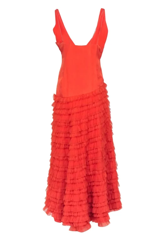 Anthropologie - Orange Ruffle Tiered High-Low Dress Sz XL