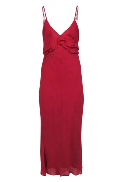 Anthropologie - Red Ruffled Maxi Slip Dress Sz 8