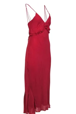 Anthropologie - Red Ruffled Maxi Slip Dress Sz 8