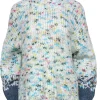 Anthropologie - White & Multicolor Speckled Mock Neck Balloon Sleeve Sweater Sz M