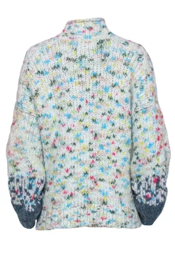 Anthropologie - White & Multicolor Speckled Mock Neck Balloon Sleeve Sweater Sz M