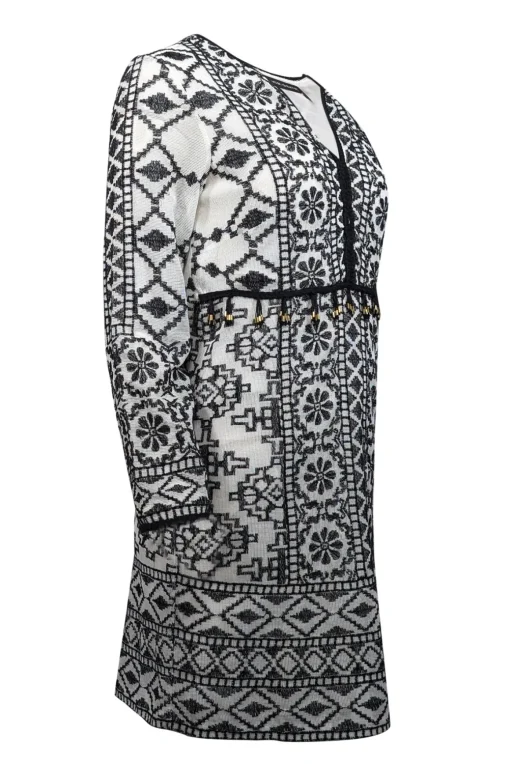Antik Batik - Cream & Black Embroidered Mini Dress w/ Beaded Accent Sz S