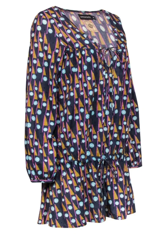 Antik Batik - Navy & Multi Color Print Cotton Dress Sz M