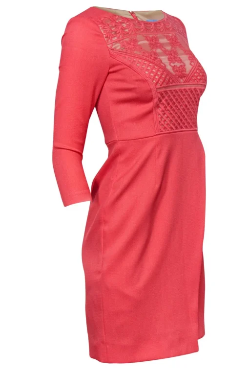 Antonio Melani - Coral Textured Fitted Three-Quarter Sleeved Dress Sz 0