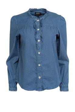 A.P.C. - Indigo Chambray Shirt w/ Ruffle Trim Sz 6