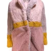 Apparis - Pink, Yellow, & Grey Color Blocked Faux Fur Coat Sz S