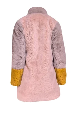 Apparis - Pink, Yellow, & Grey Color Blocked Faux Fur Coat Sz S