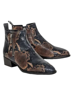 Aquatalia - Black, Brown, & Beige Snakeskin Embossed Leather Ankle Boots Sz 8.5