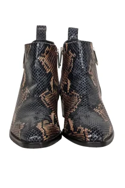 Aquatalia - Black, Brown, & Beige Snakeskin Embossed Leather Ankle Boots Sz 8.5
