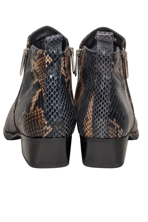 Aquatalia - Black, Brown, & Beige Snakeskin Embossed Leather Ankle Boots Sz 8.5