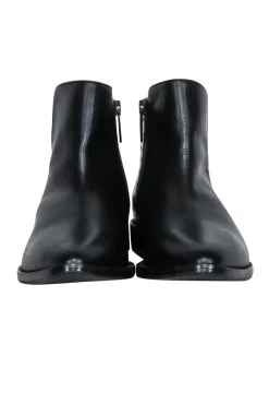 Aquatalia - Black Leather Pointed-Toe Short Boots w/ Croc Embossing Sz 8.5