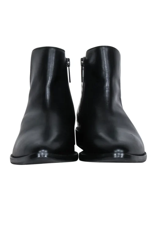 Aquatalia - Black Leather Pointed-Toe Short Boots w/ Croc Embossing Sz 8.5