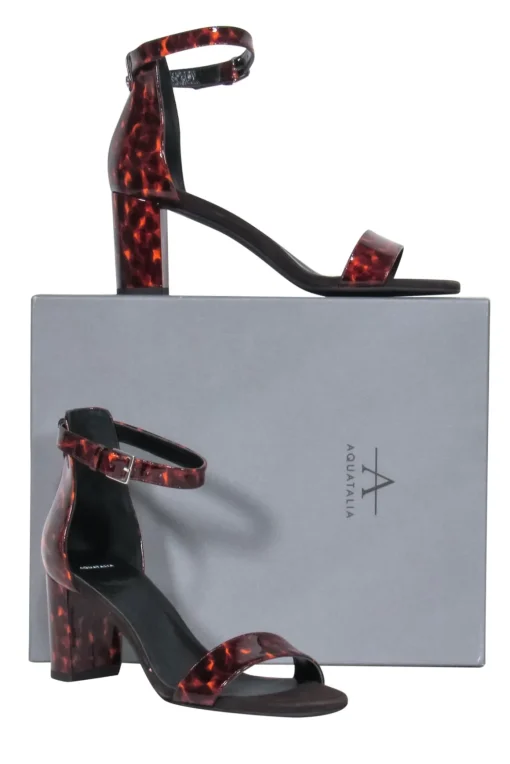 Aquatalia - Brown Tortoise Shell "Selena" Ankle Strap Block Heels Sz 9