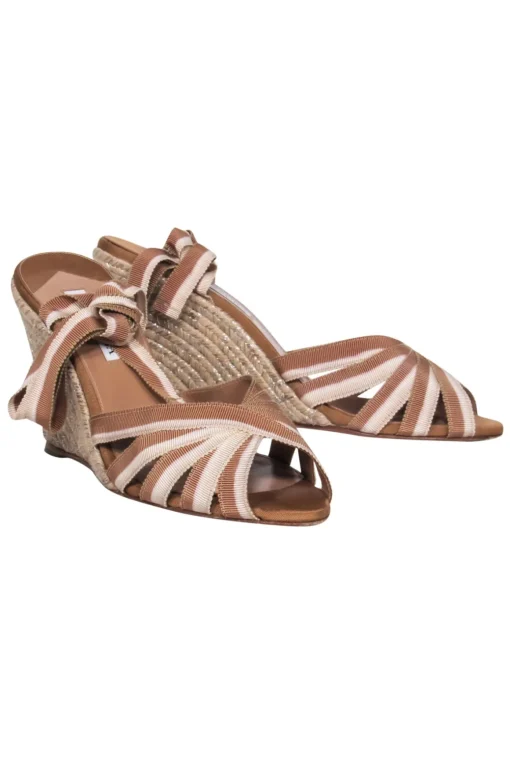 Aquazzura - Beige & Brown Espadrille Wedges w/ Tie-Up Straps Sz 9