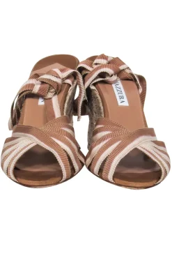 Aquazzura - Beige & Brown Espadrille Wedges w/ Tie-Up Straps Sz 9