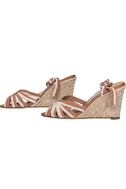 Aquazzura - Beige & Brown Espadrille Wedges w/ Tie-Up Straps Sz 9
