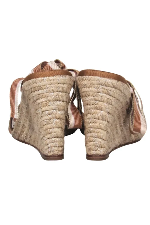 Aquazzura - Beige & Brown Espadrille Wedges w/ Tie-Up Straps Sz 9