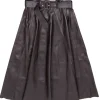 Arma - Brown Leather Belted A-Line Midi Skirt Sz M
