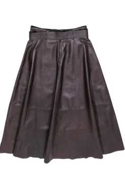 Arma - Brown Leather Belted A-Line Midi Skirt Sz M