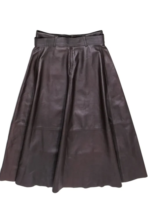 Arma - Brown Leather Belted A-Line Midi Skirt Sz M