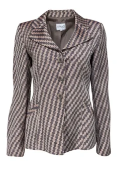 Armani Collezioni - Beige & Brown Checkered Three-Button Blazer Sz 8