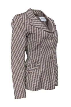 Armani Collezioni - Beige & Brown Checkered Three-Button Blazer Sz 8