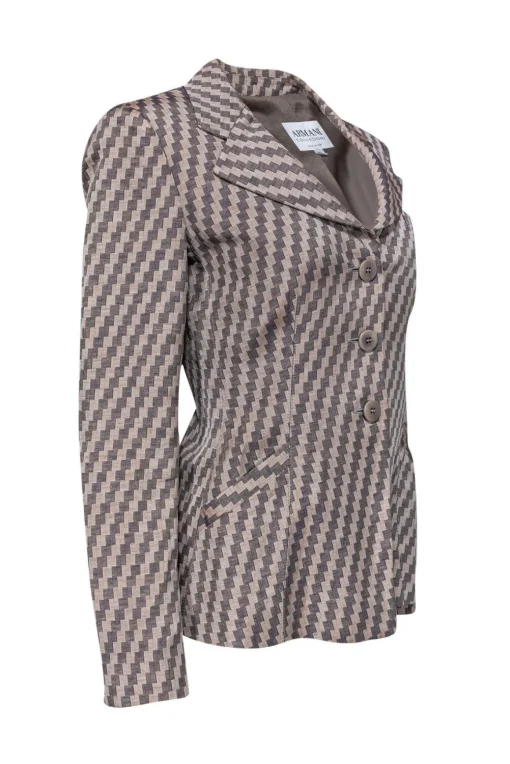 Armani Collezioni - Beige & Brown Checkered Three-Button Blazer Sz 8