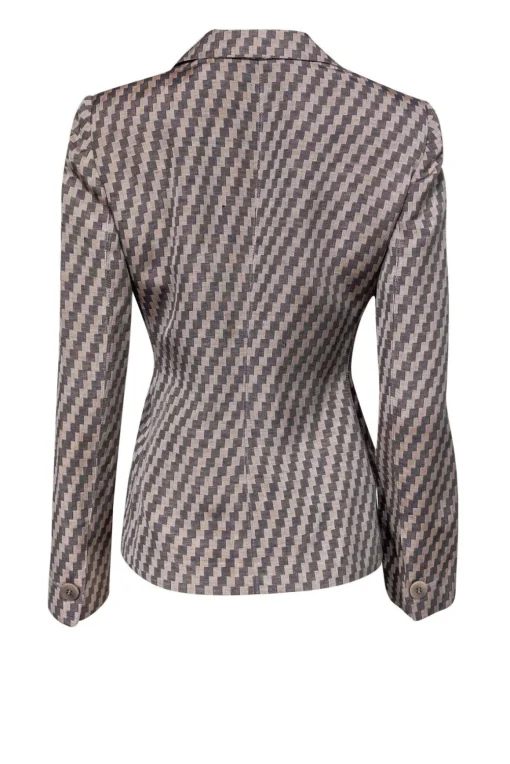 Armani Collezioni - Beige & Brown Checkered Three-Button Blazer Sz 8