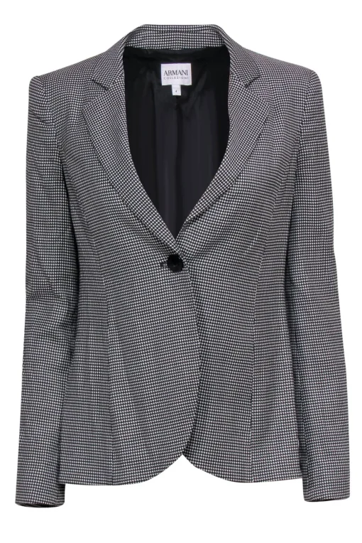 Armani Collezioni - Black & White Houndstooth Wool Blazer Sz 4
