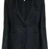 Armani Collezioni - Black Cotton & Silk Textured Blazer w/ Double Collar Sz 14