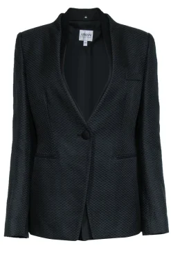 Armani Collezioni - Black Cotton & Silk Textured Blazer w/ Double Collar Sz 14