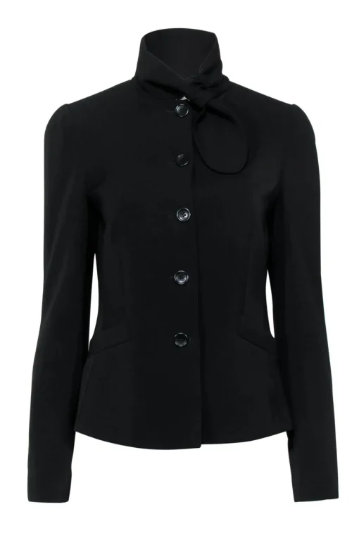 Armani Collezioni - Black Wool Tie Neck Blazer Sz 6