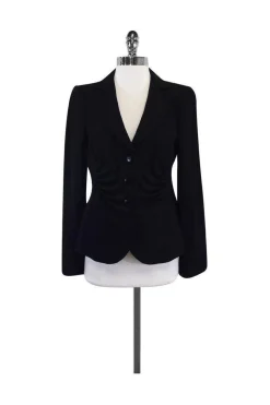 Armani Collezioni - Black Pinstripe Ruched Blazer Sz 6