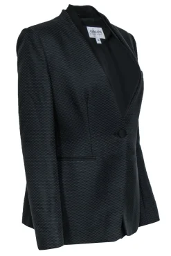 Armani Collezioni - Black Cotton & Silk Textured Blazer w/ Double Collar Sz 14
